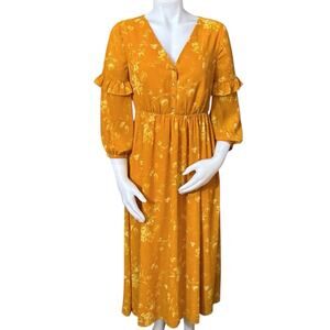 Madewell Ruffle-Sleeve Button-Front Midi Dress in Tonal Botanical Size 00